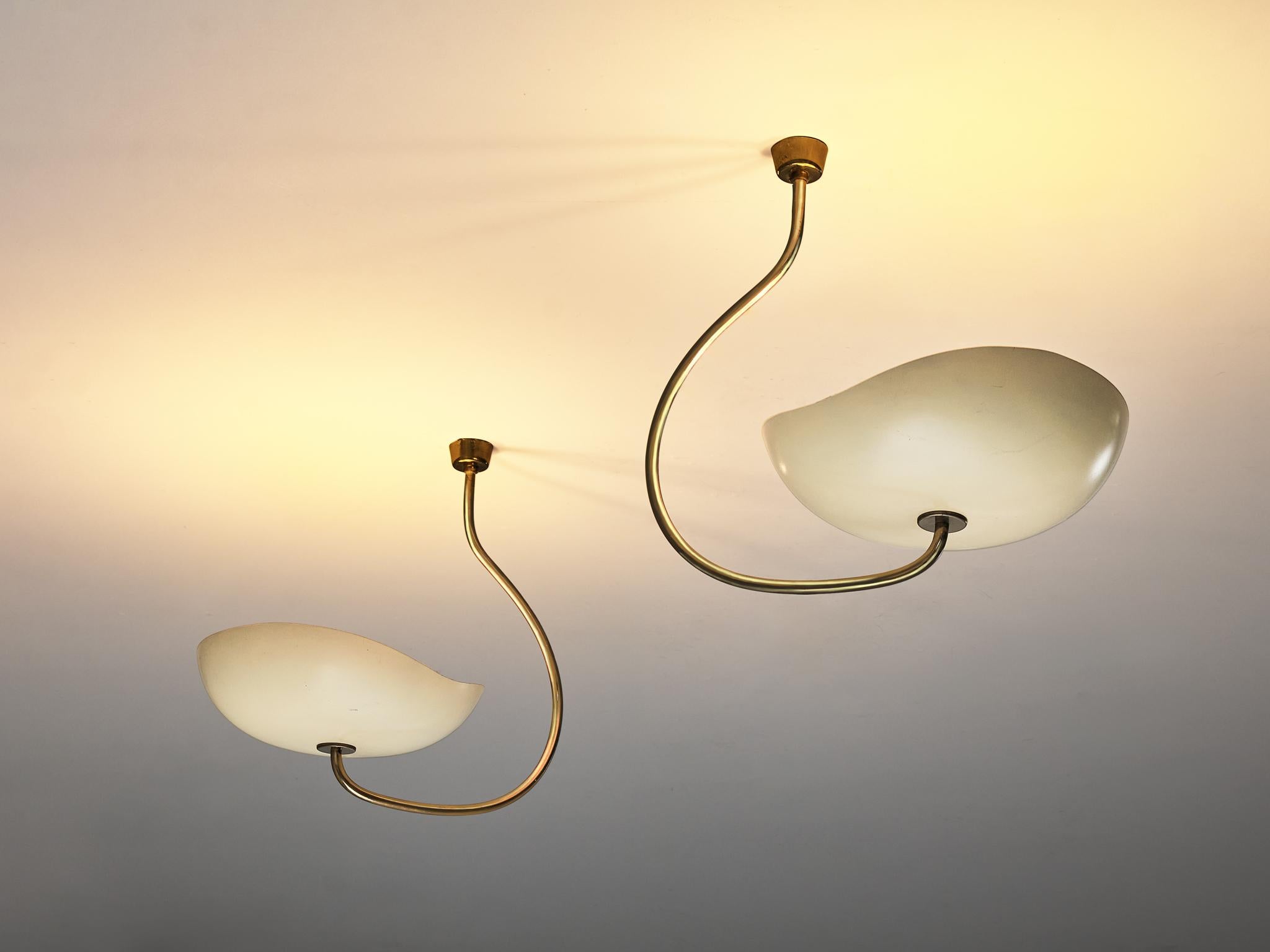 Lumen Organic Chandeliers in Brass with Cream Enameled Aluminum Shades 50s 1