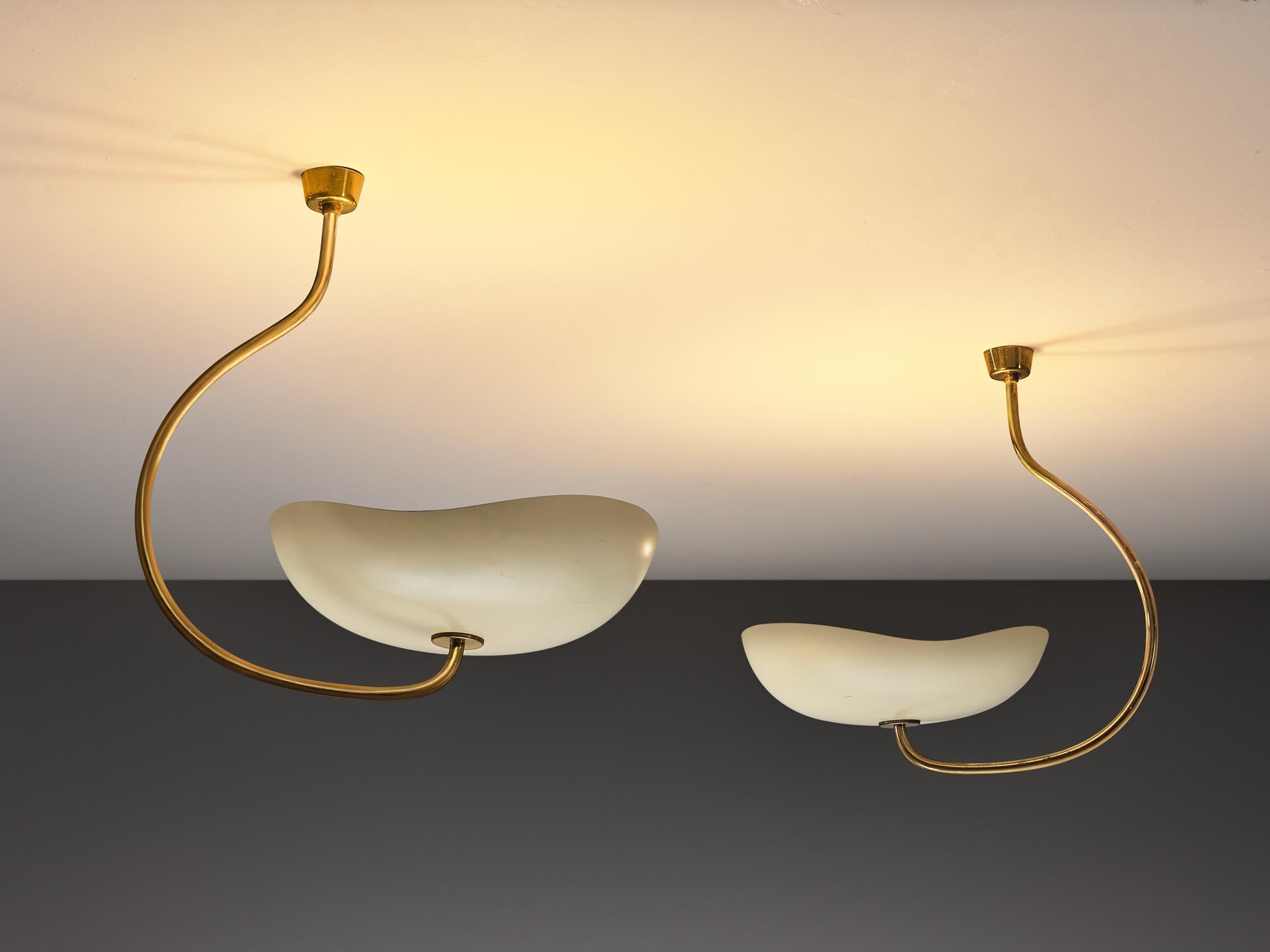 Lumen Organic Chandeliers in Brass with Cream Enameled Aluminum Shades 50s 2