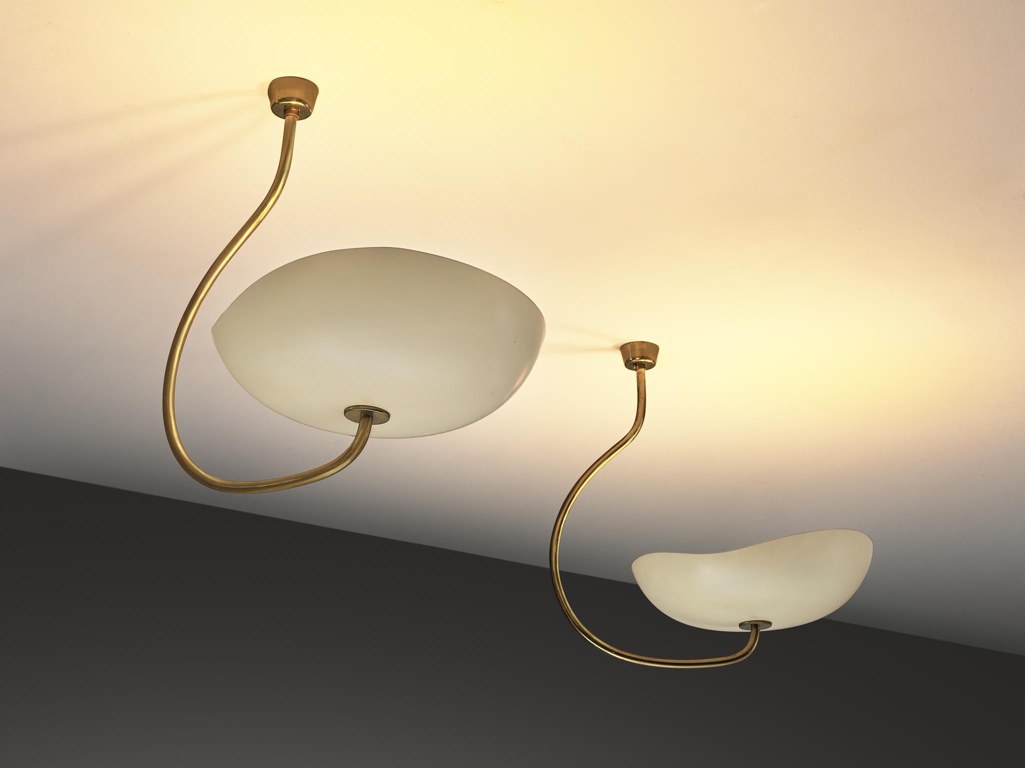 Lumen Organic Chandeliers in Brass with Cream Enameled Aluminum Shades 50s 3