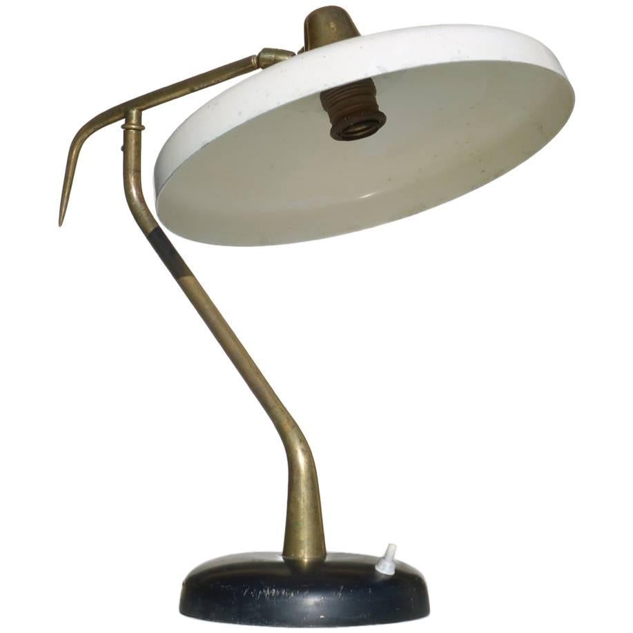 Lumen Tischlampe Italienisches Design, Italien Mitte der 1950er Jahre, Elfenbein Schwarz Aluminium