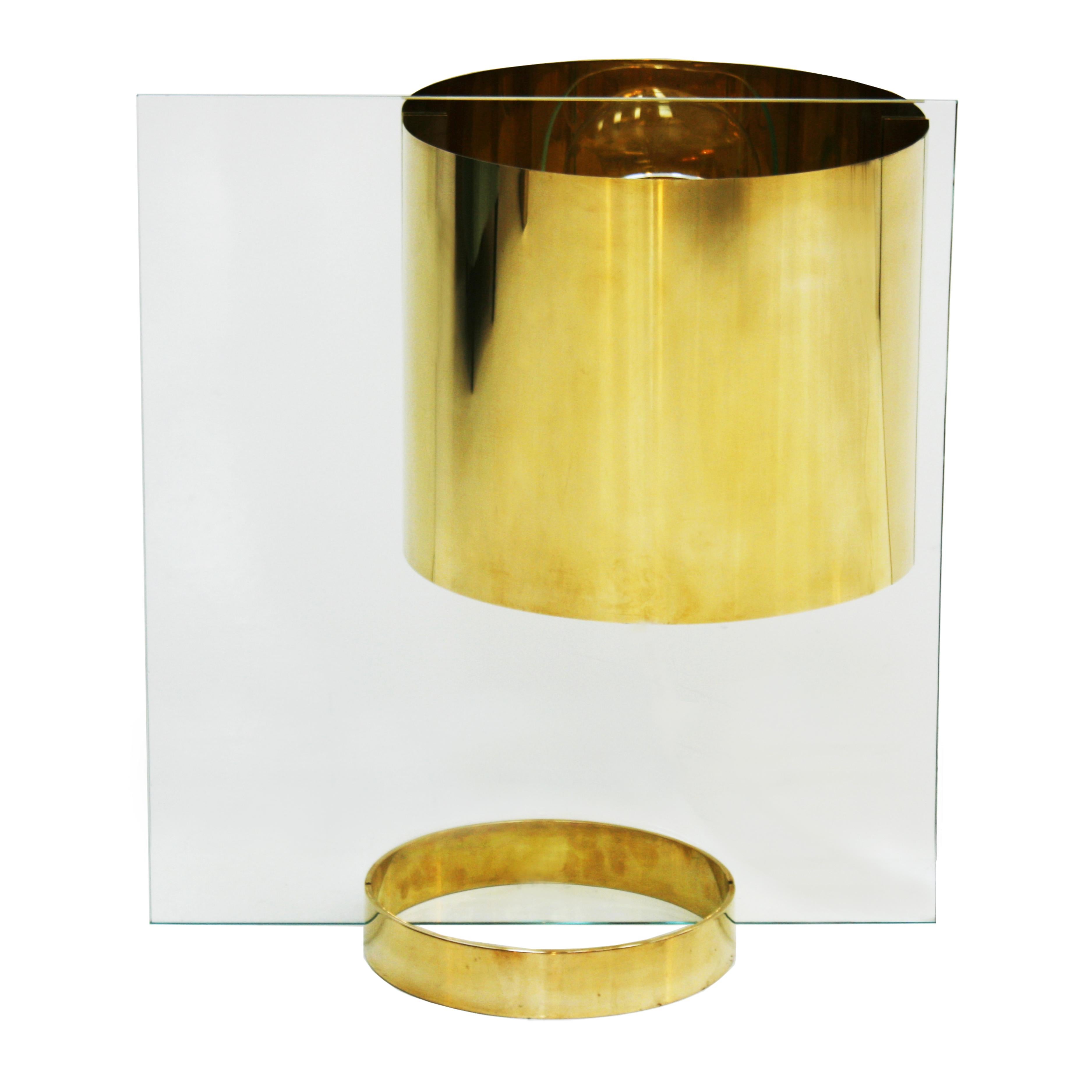 Lumenform Mid-Century Modern Glass and Brass Italian Table Lamp In Good Condition In Madrid, ES