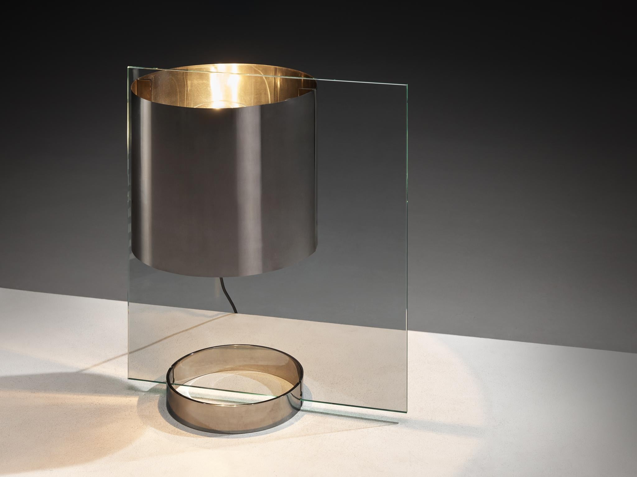 Post-Modern Lumenform Table Lamp in Glass and Chrome 1970s For Sale