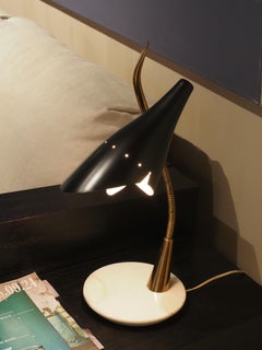 Lumi Brass Table Lamp, Marble Base, Vintage Italian Design, 1950s