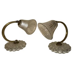 Two Murano glass and brass table lamps by Ercole Barovier Italy 1940s