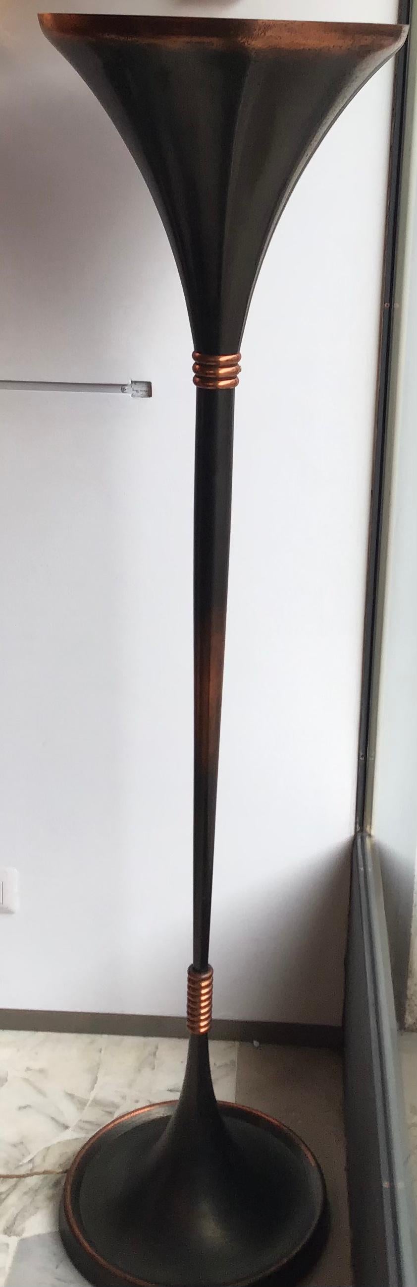 Lumi Floor Lamp “Illuminator” Copper-Plated Brass Rame, 1930, Italy 2