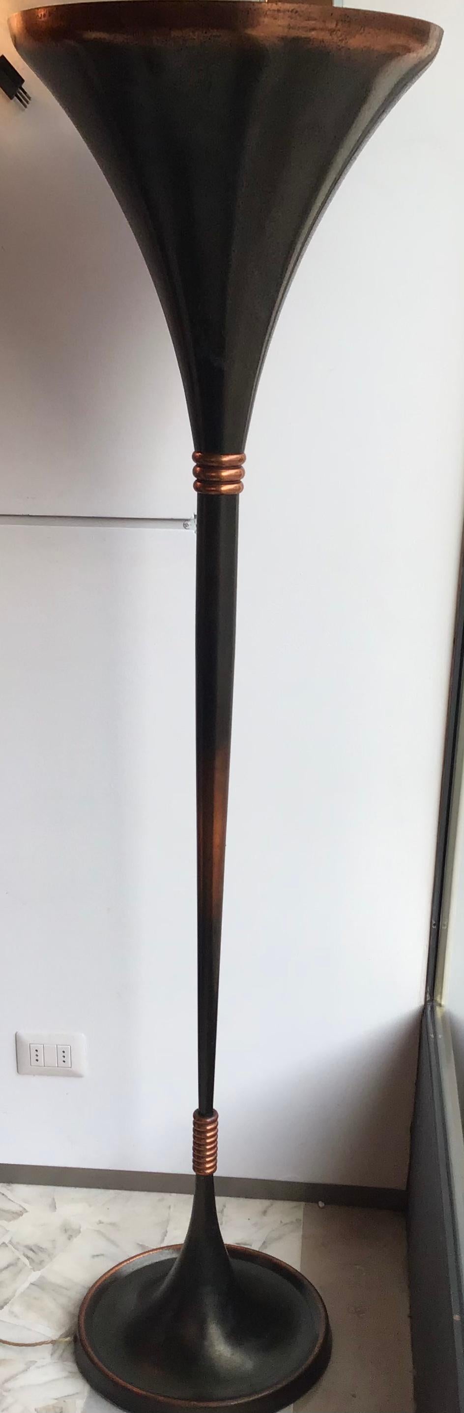 Lumi Floor Lamp “Illuminator” Copper-Plated Brass Rame, 1930, Italy 3