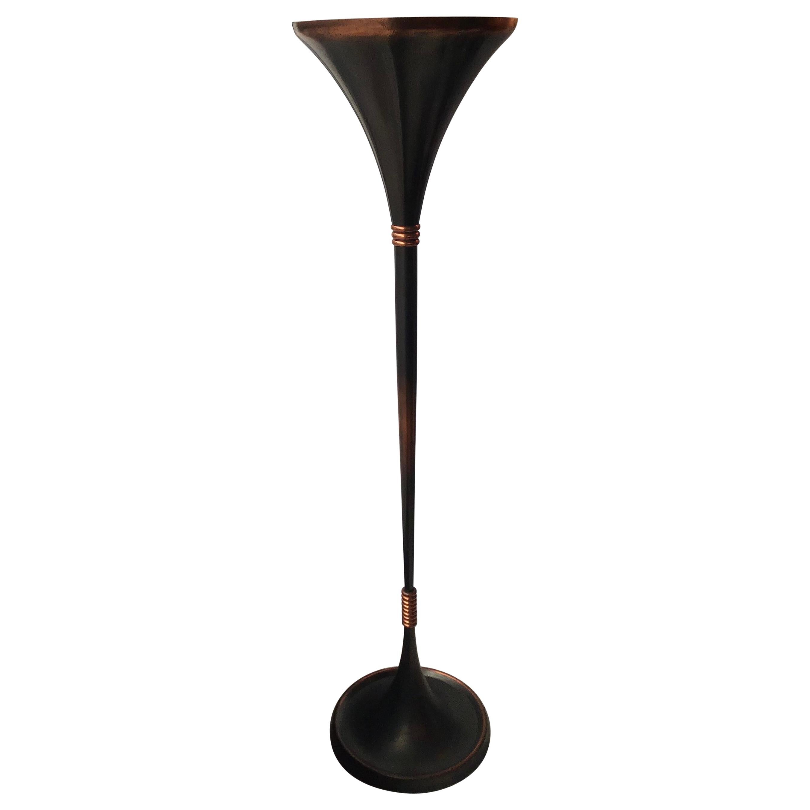 Lumi Floor Lamp “Illuminator” Copper-Plated Brass Rame, 1930, Italy