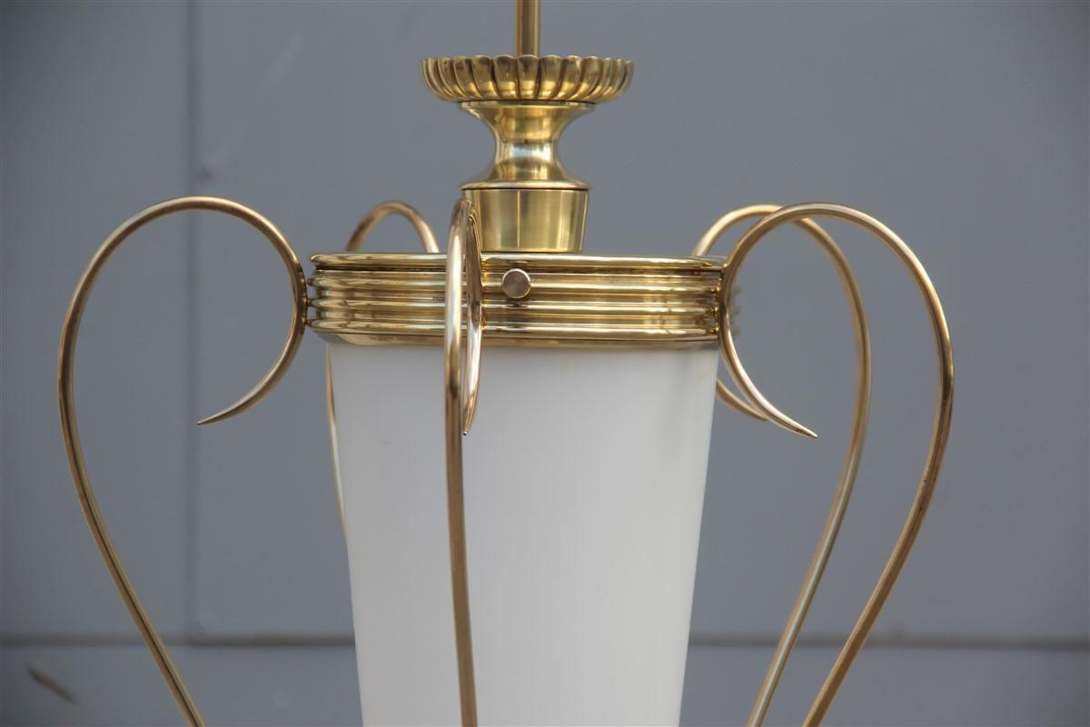 Lumi Lantern Midcentury Italian Design Brass Gold White Murano Glass, 1950s In Good Condition In Palermo, Sicily