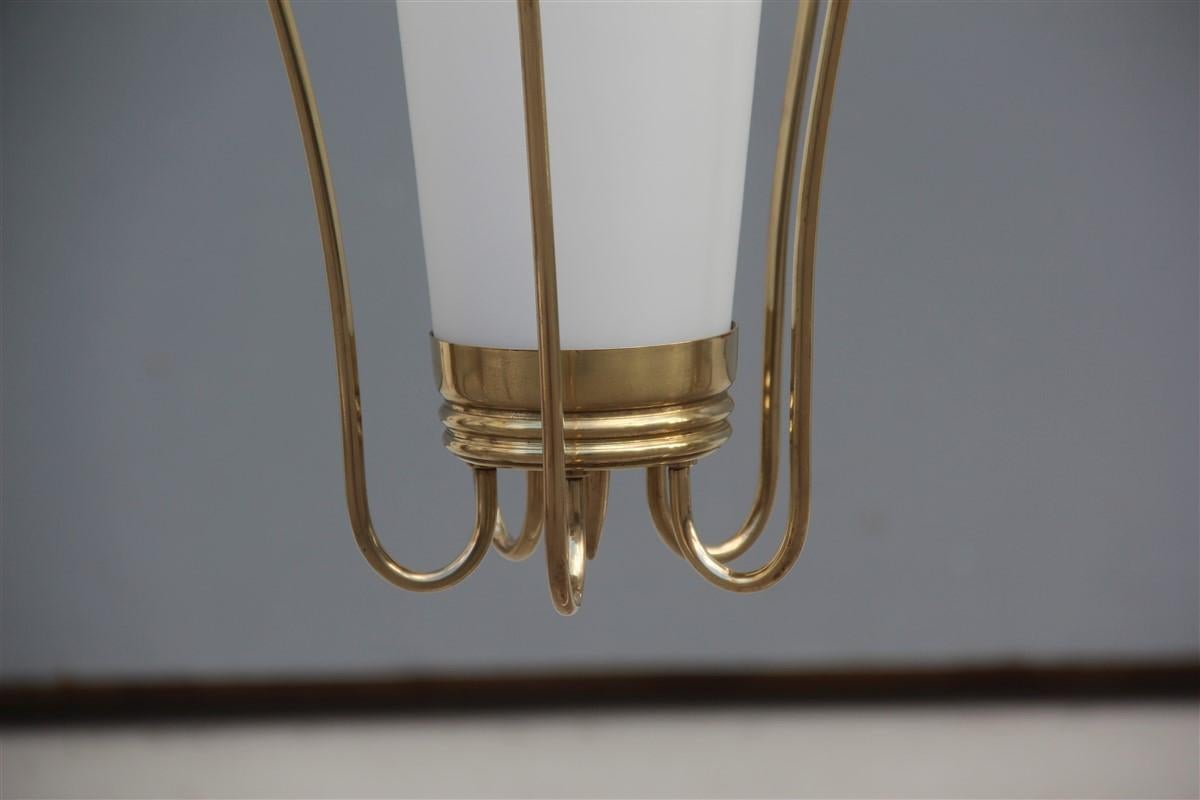 Mid-20th Century Lumi Lantern Midcentury Italian Design Brass Gold White Murano Glass, 1950s