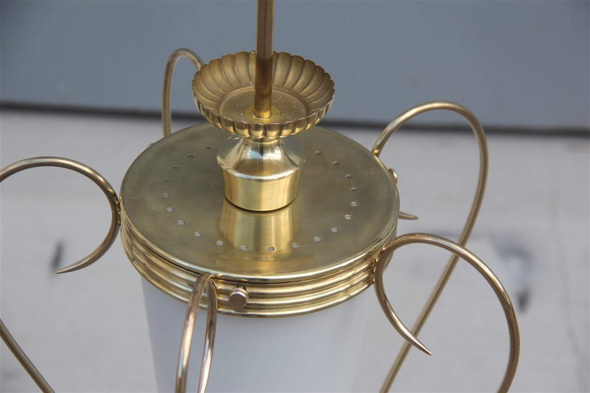 Lumi Lantern Midcentury Italian Design Brass Gold White Murano Glass, 1950s 1