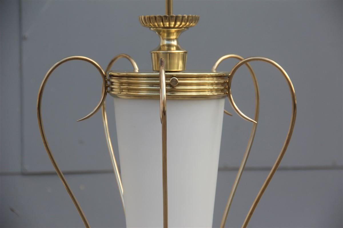 Lumi Lantern Midcentury Italian Design Brass Gold White Murano Glass, 1950s 2