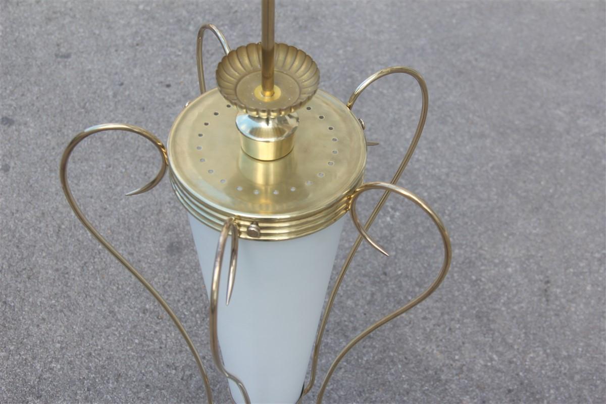 Lumi Lantern Midcentury Italian Design Brass Gold White Murano Glass, 1950s 4