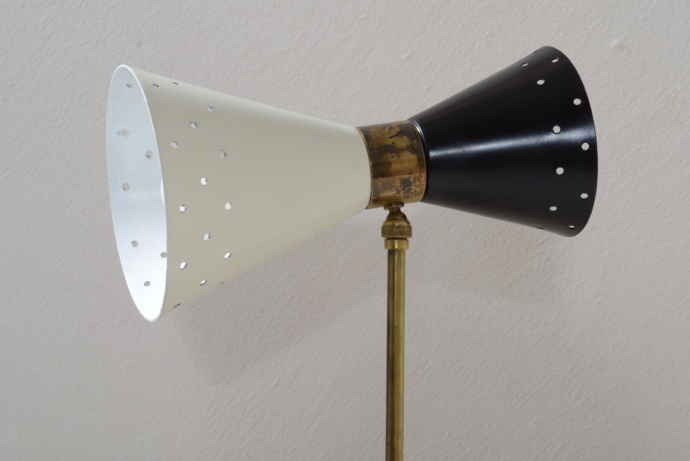 Lumi Mid-Century Modern Italian Adjustable Black and White Brass Floor Lamp For Sale 1