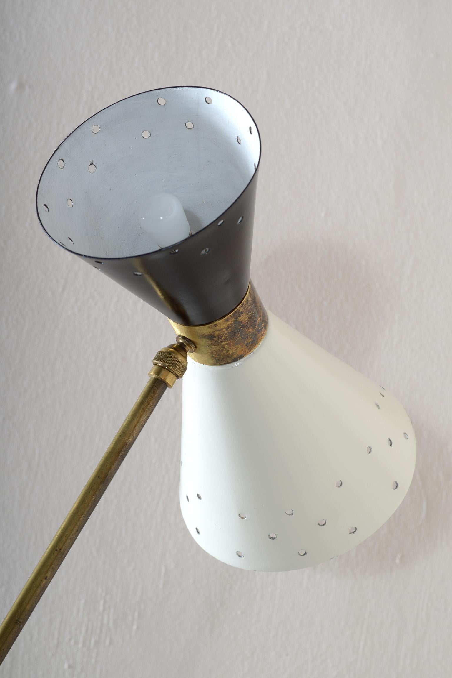 Lumi Mid-Century Modern Italian Adjustable Black and White Brass Floor Lamp For Sale 2