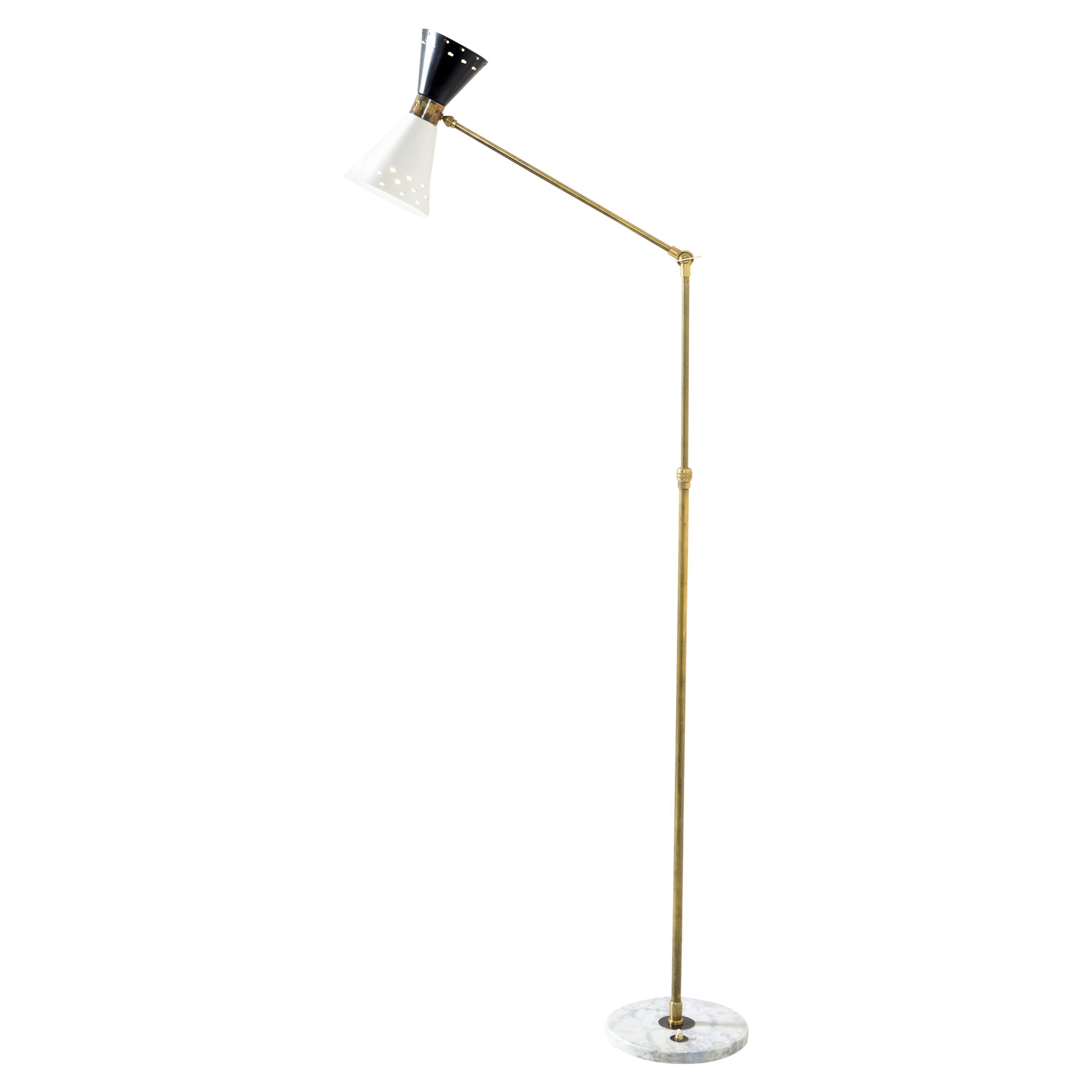 Lumi Mid-Century Modern Italian Adjustable Black and White Brass Floor Lamp