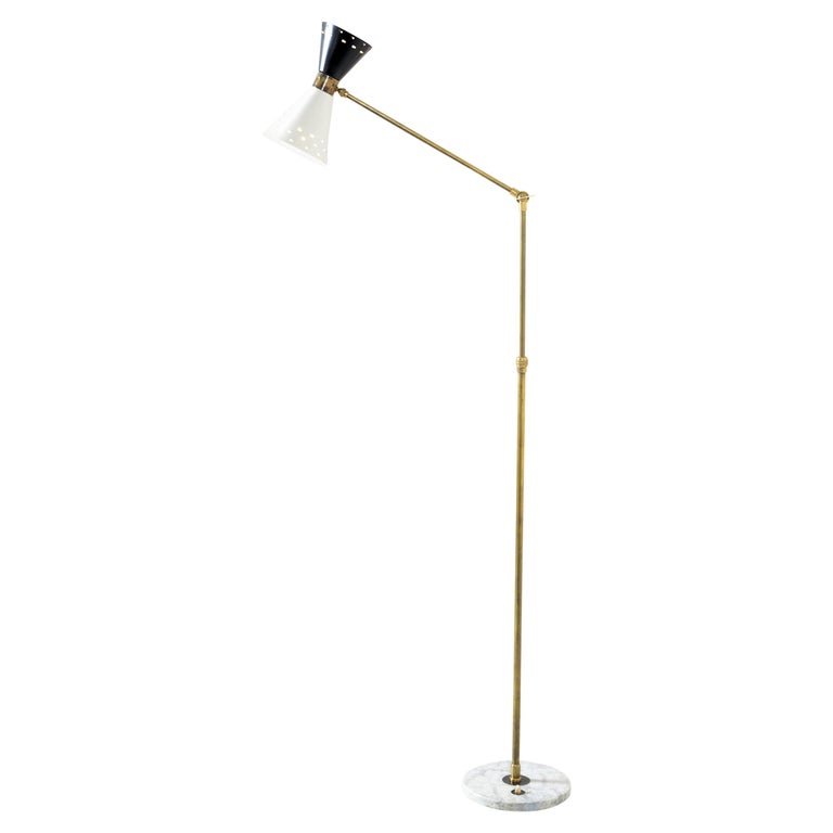 Mid-Century Modern Adjustable Black and White Brass Floor Lamp For Sale 1stDibs | chrome lamp