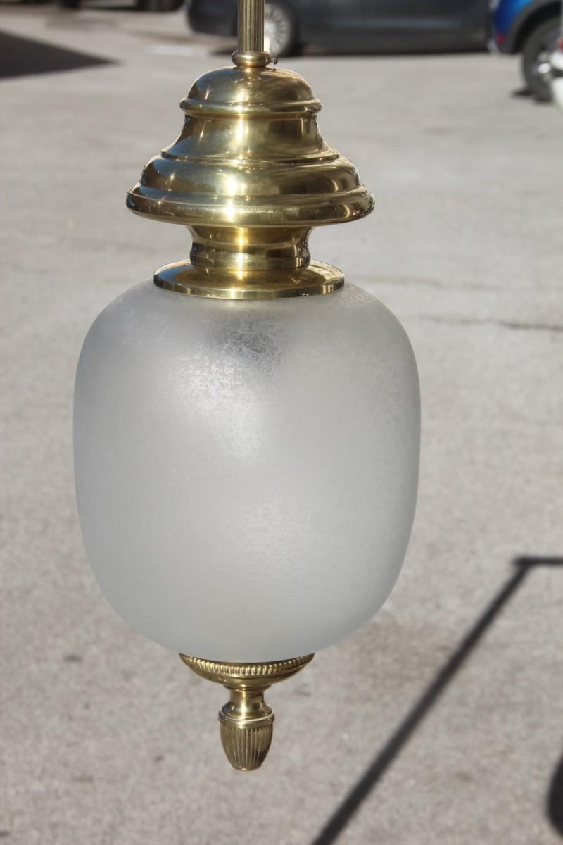 Lumi Mid-Century Modern Italian Lantern Ceiling Brass Glass Satin, 1950s In Good Condition For Sale In Palermo, Sicily