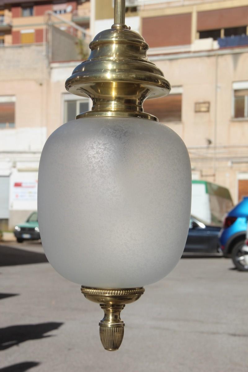 Lumi Mid-Century Modern Italian Lantern Ceiling Brass Glass Satin, 1950s For Sale 2
