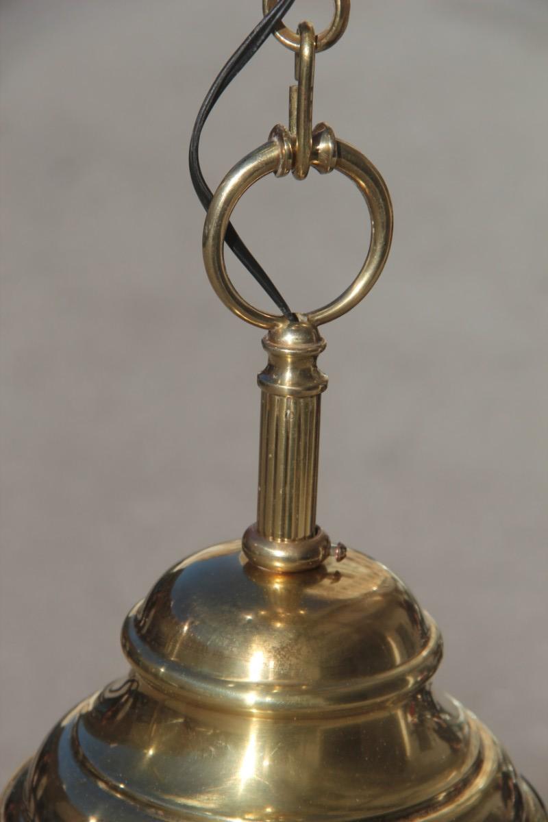 Lumi Mid-Century Modern Italian Lantern Ceiling Brass Glass Satin, 1950s For Sale 4