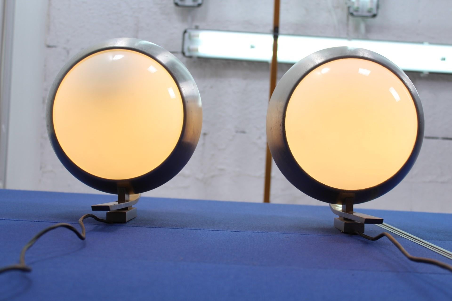 20th Century Design Lumi Milano  Aluminium Glass Wall Lamps, Set of 2 3
