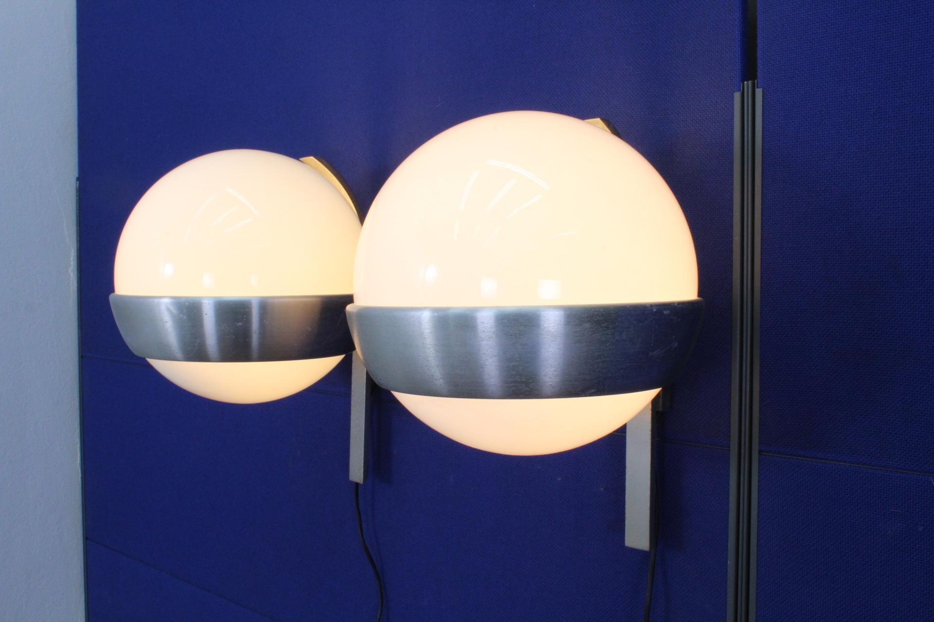 Italian 20th Century Design Lumi Milano  Aluminium Glass Wall Lamps, Set of 2