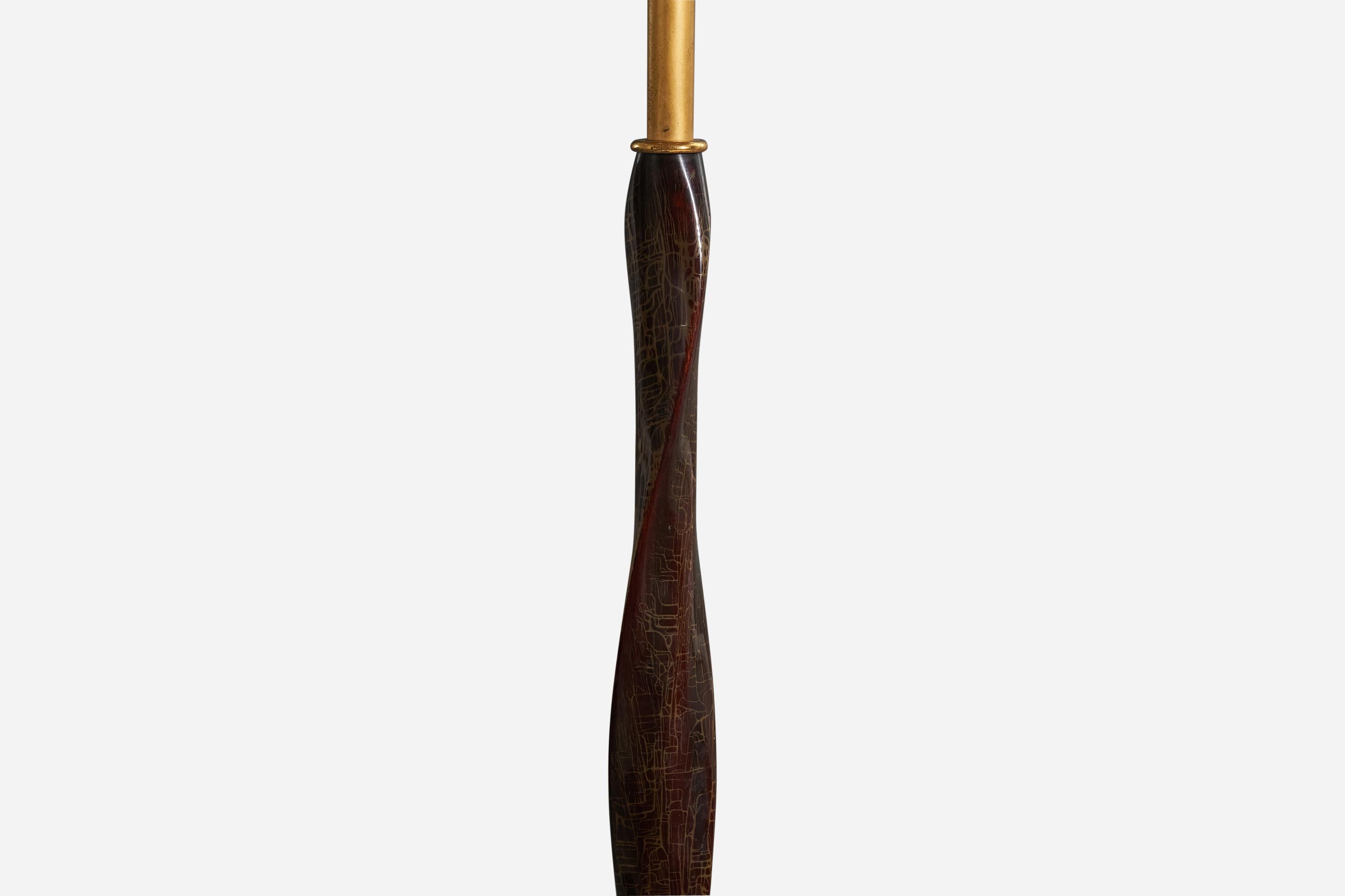 Lumi Milano, Stehlampe, Messing, Holz, Rattan, Mailand, 1940er Jahre im Zustand „Gut“ im Angebot in High Point, NC