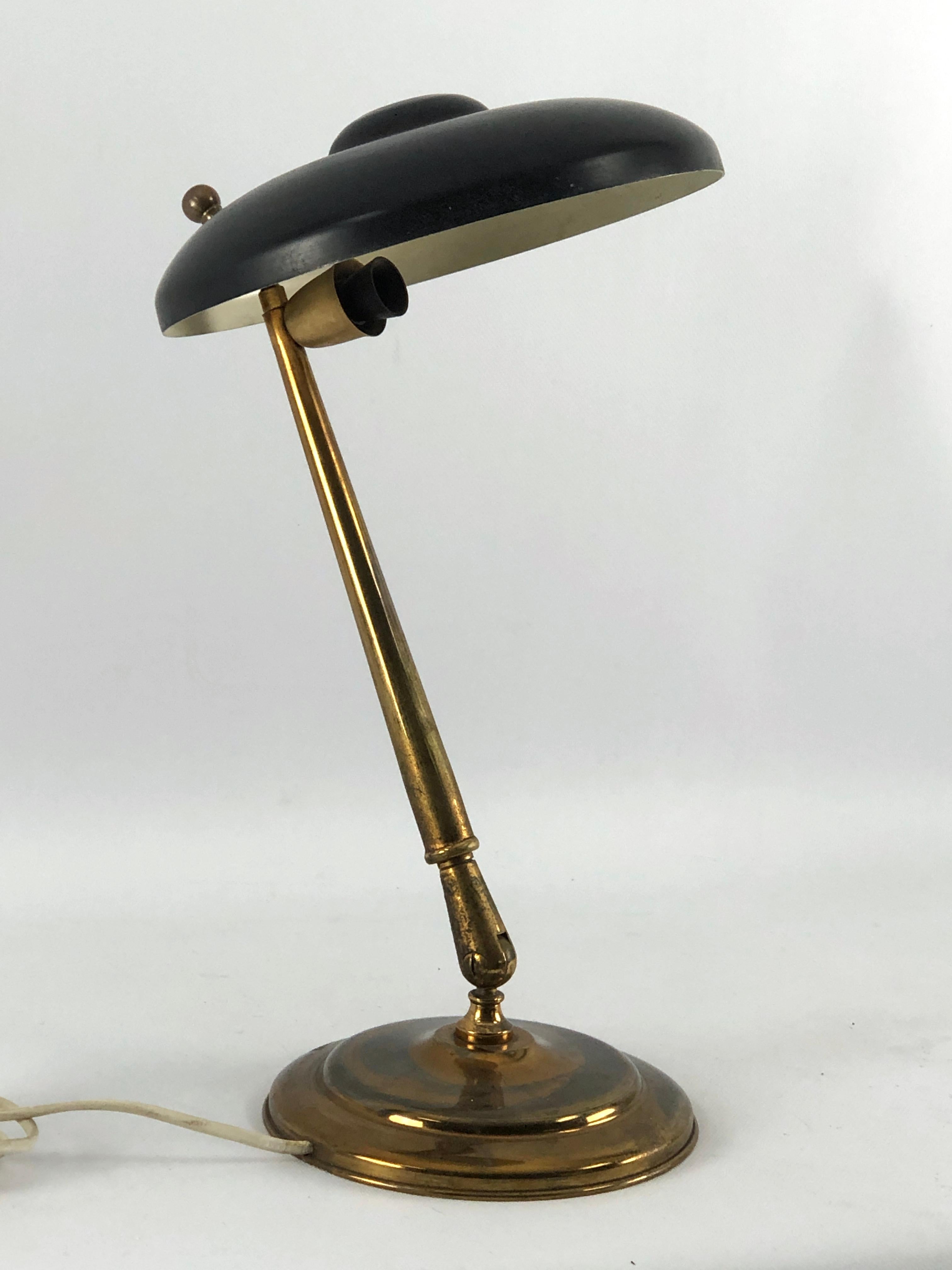 Mid-Century Modern Lumi Milano, Mid-Century Brass and Lacquer Two Joints Table Lamp For Sale