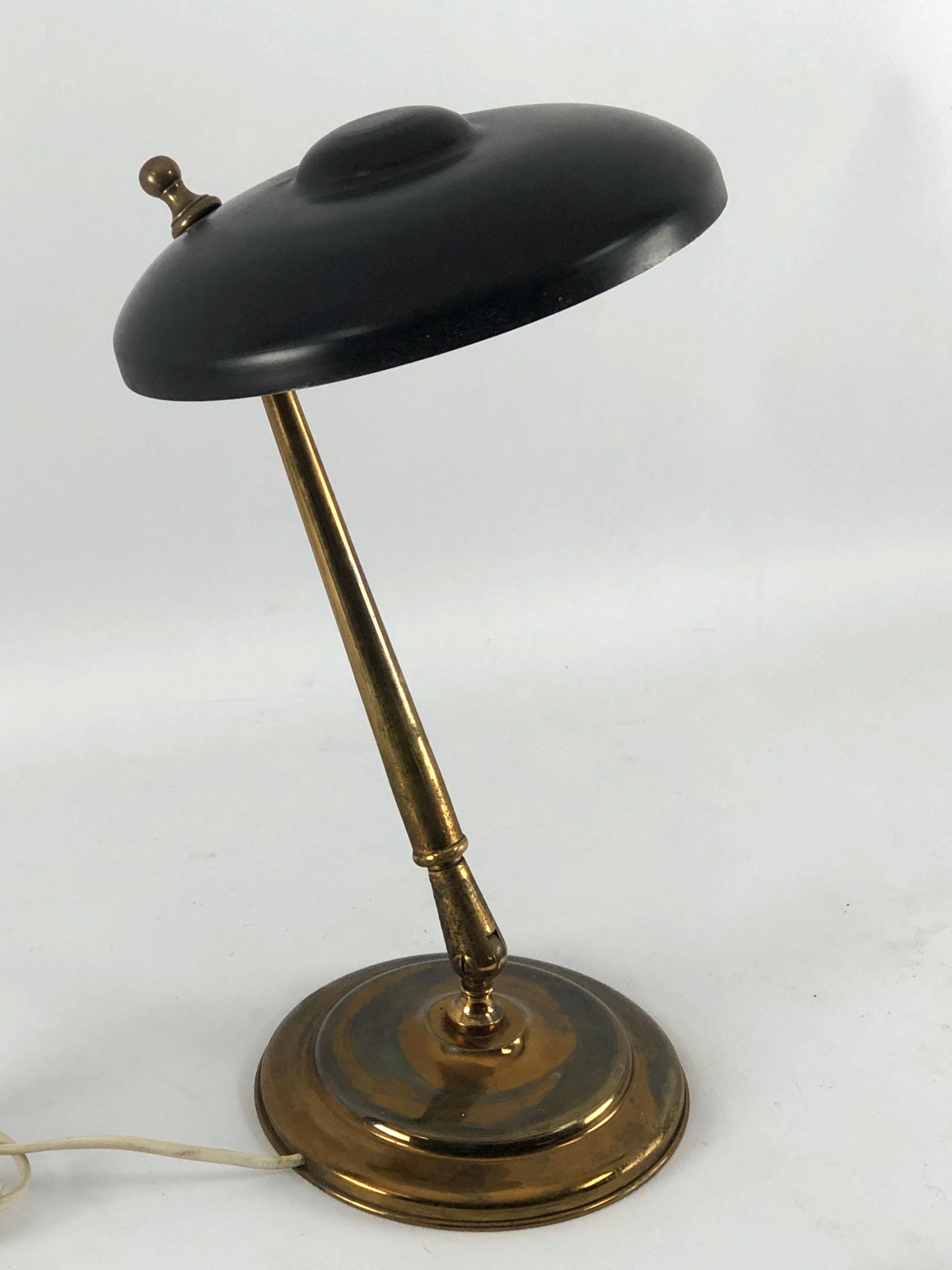 Italian Lumi Milano, Mid-Century Brass and Lacquer Two Joints Table Lamp For Sale