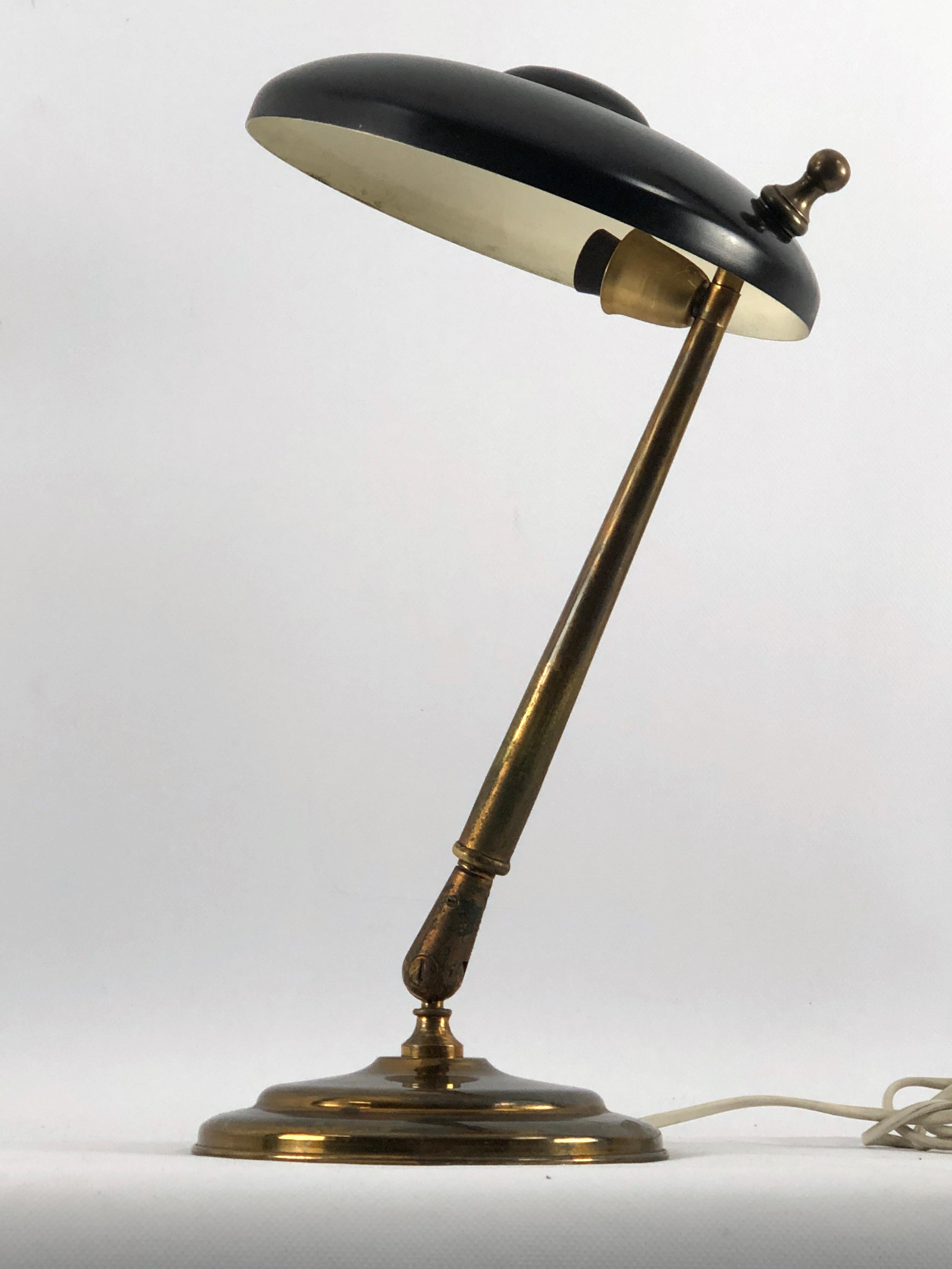 20th Century Lumi Milano, Mid-Century Brass and Lacquer Two Joints Table Lamp For Sale