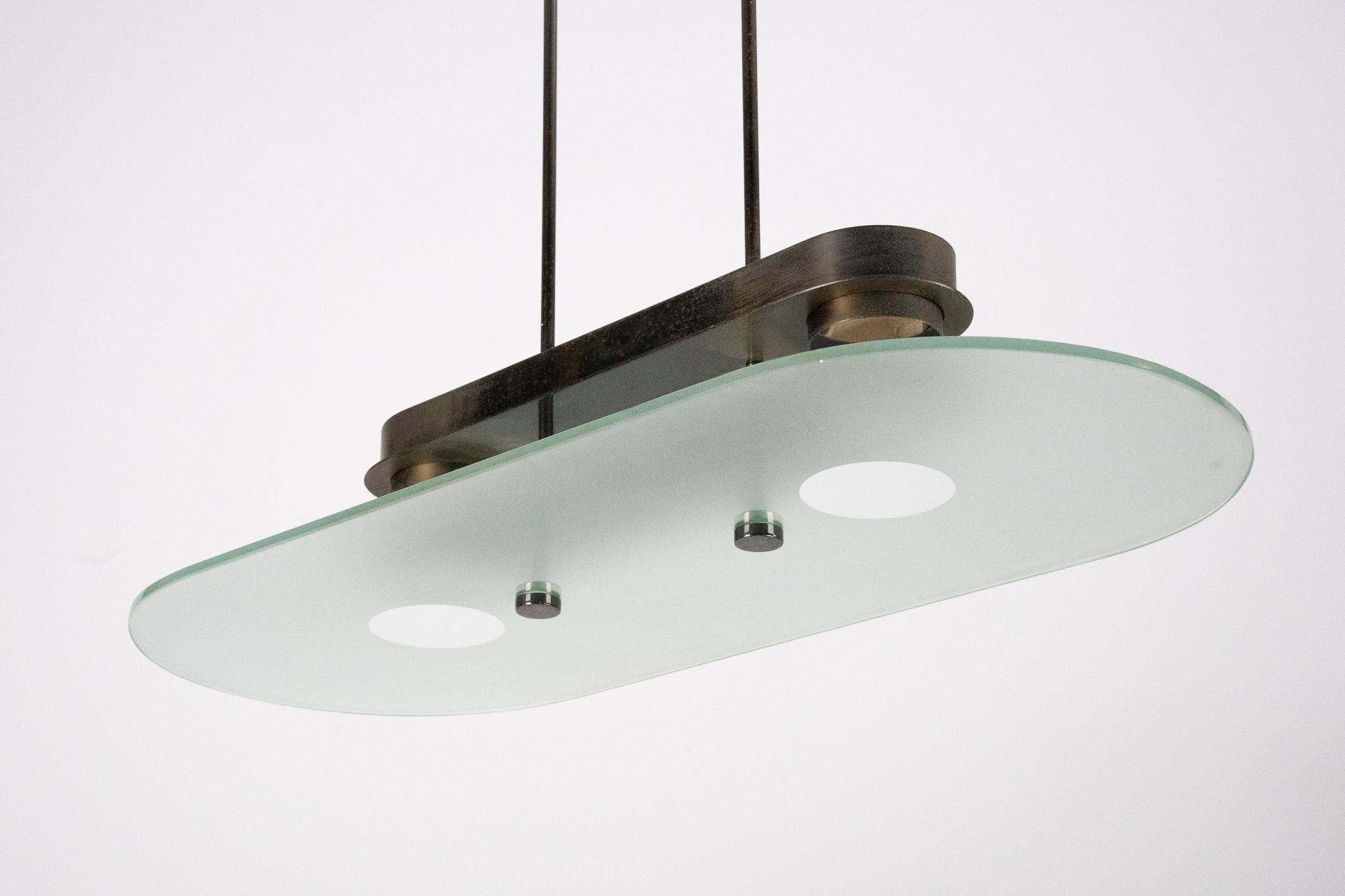 Mid-Century Modern Lumi Milano Mid-Century Chandelier in Brass and Glass – Italy, 1970s For Sale