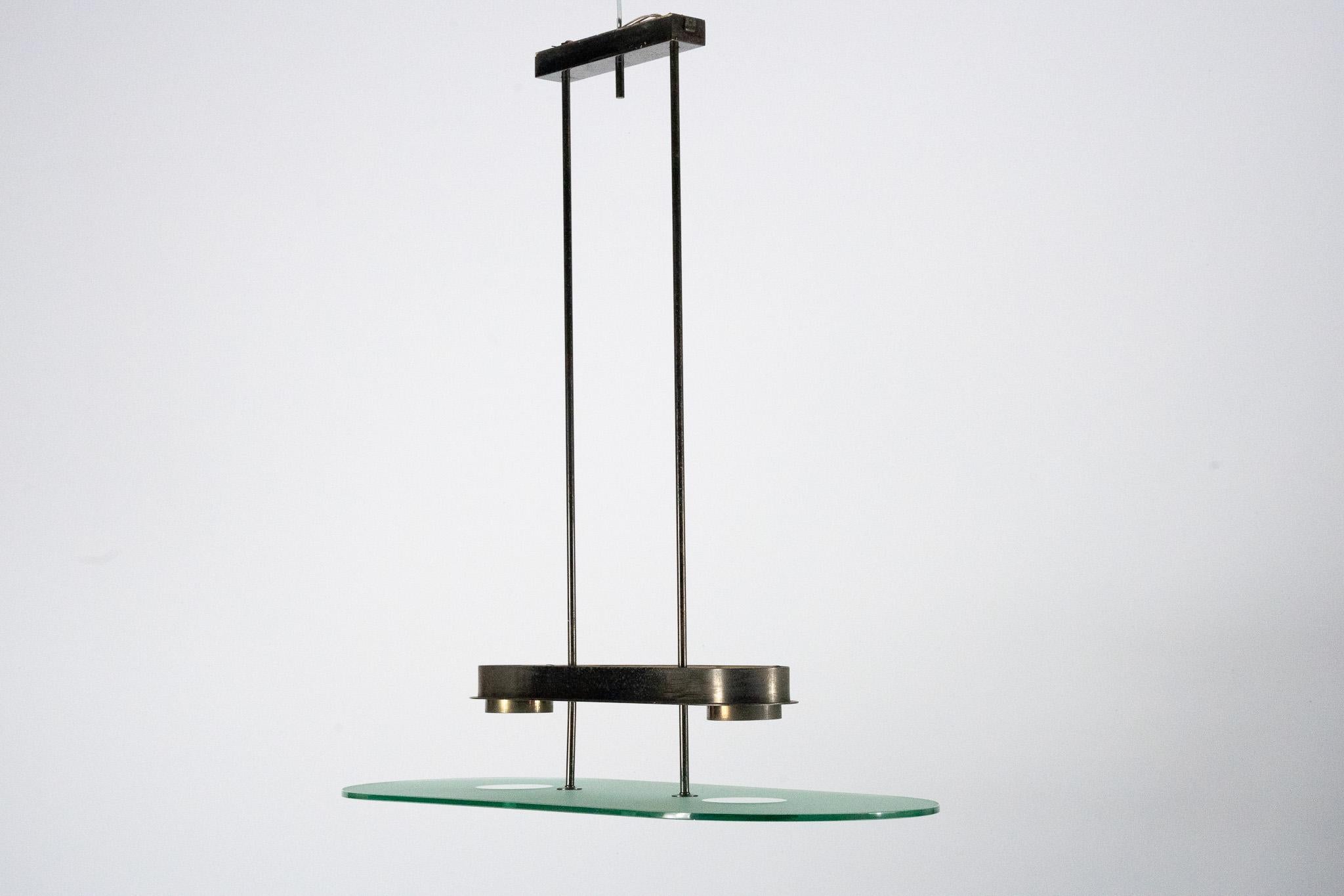 Italian Lumi Milano Mid-Century Chandelier in Brass and Glass – Italy, 1970s For Sale