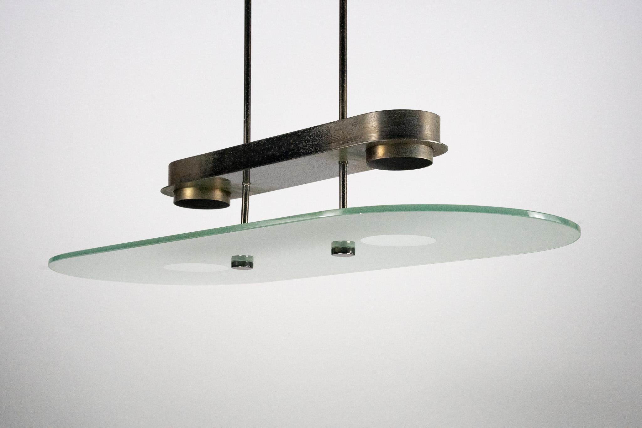 Lumi Milano Mid-Century Chandelier in Brass and Glass – Italy, 1970s In Good Condition For Sale In Catania, CT