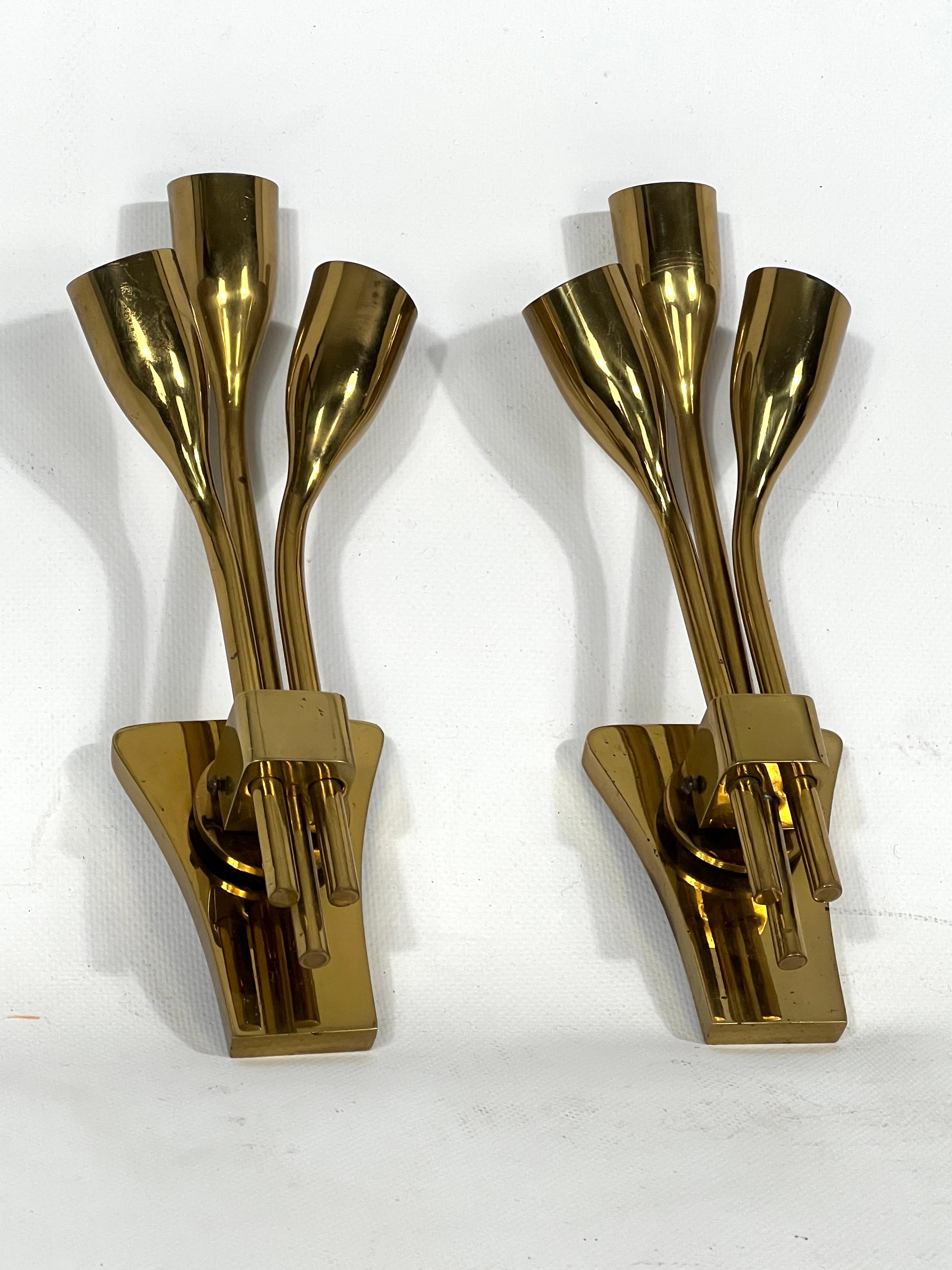 20th Century Lumi Milano, Mid-Century Modern Pair of Italian Brass Sconces from 60s For Sale