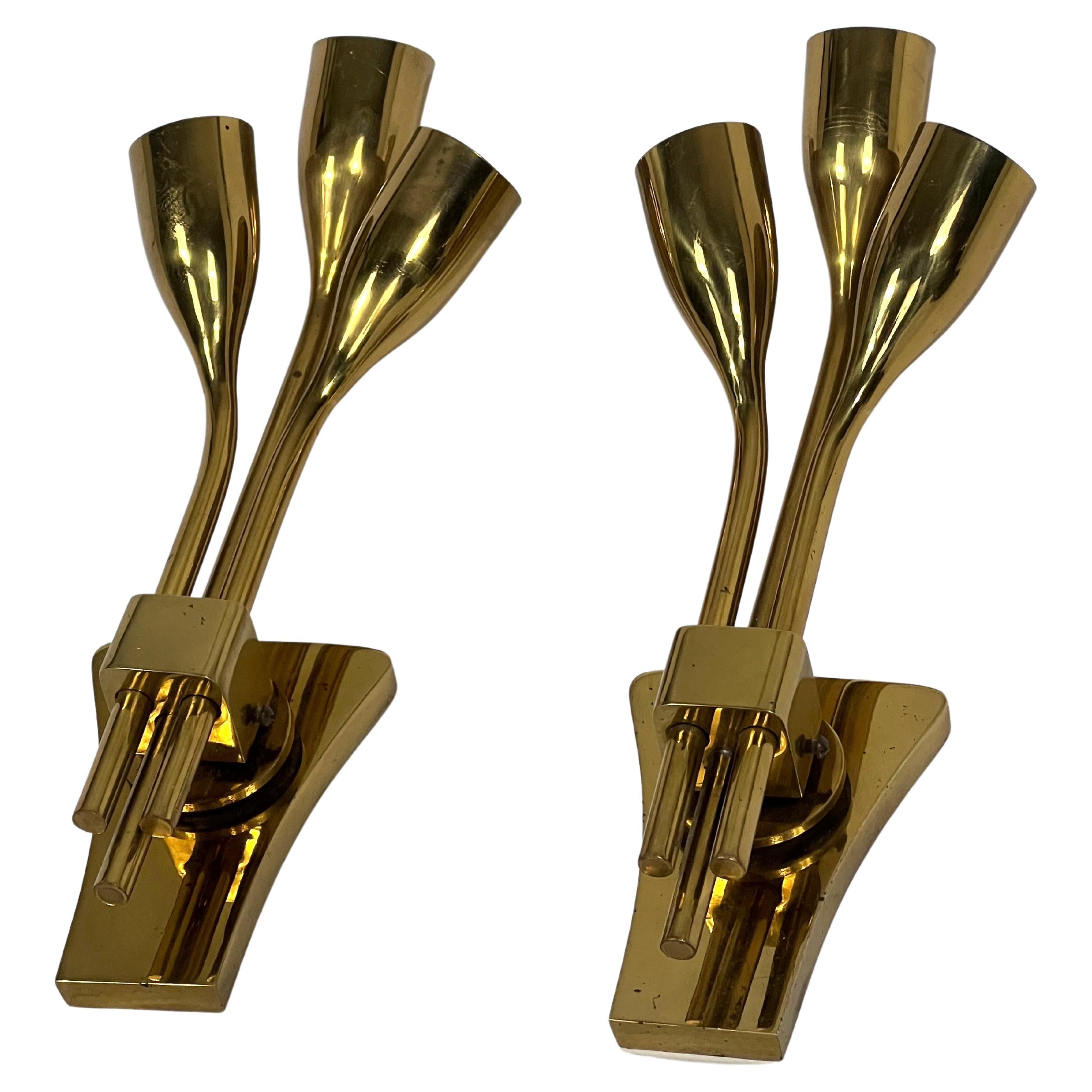 Lumi Milano, Mid-Century Modern Pair of Italian Brass Sconces from 60s