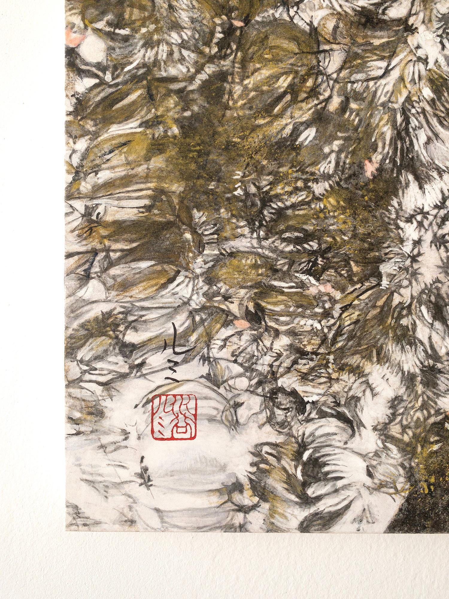 Arrêt du temps III, Les carpes by Lumi Mizutani - Ink and pigment painting, fish For Sale 9