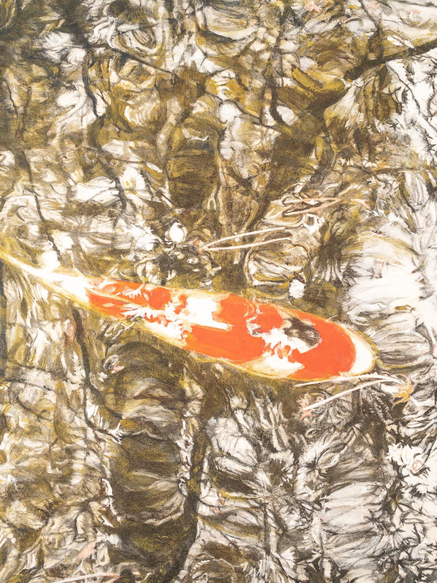 Arrêt du temps III, Les carpes by Lumi Mizutani - Ink and pigment painting, fish For Sale 10