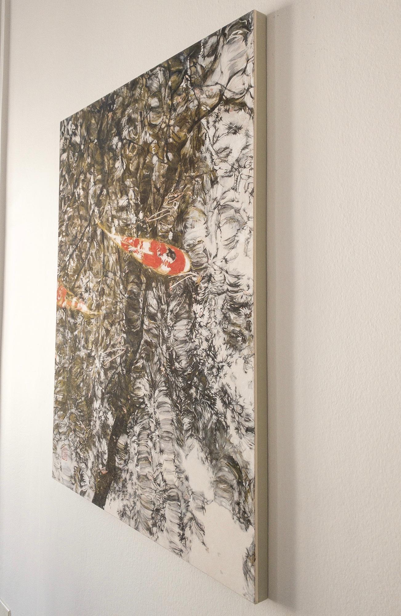 Arrêt du temps III, Les carpes von Lumi Mizutani - Tusche- und Pigmentmalerei, Fische im Angebot 2