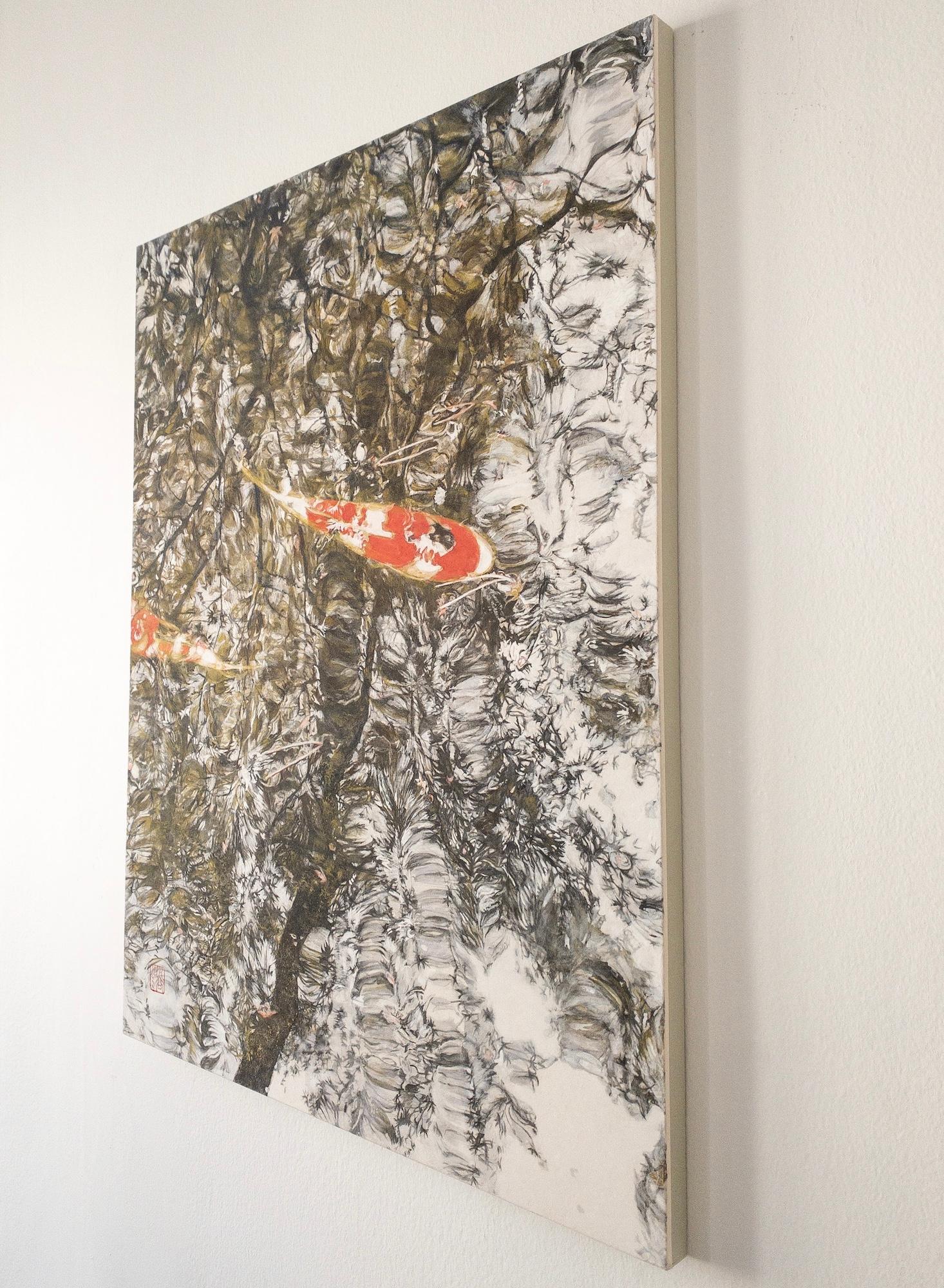 Arrêt du temps III, Les carpes by Lumi Mizutani - Ink and pigment painting, fish For Sale 3