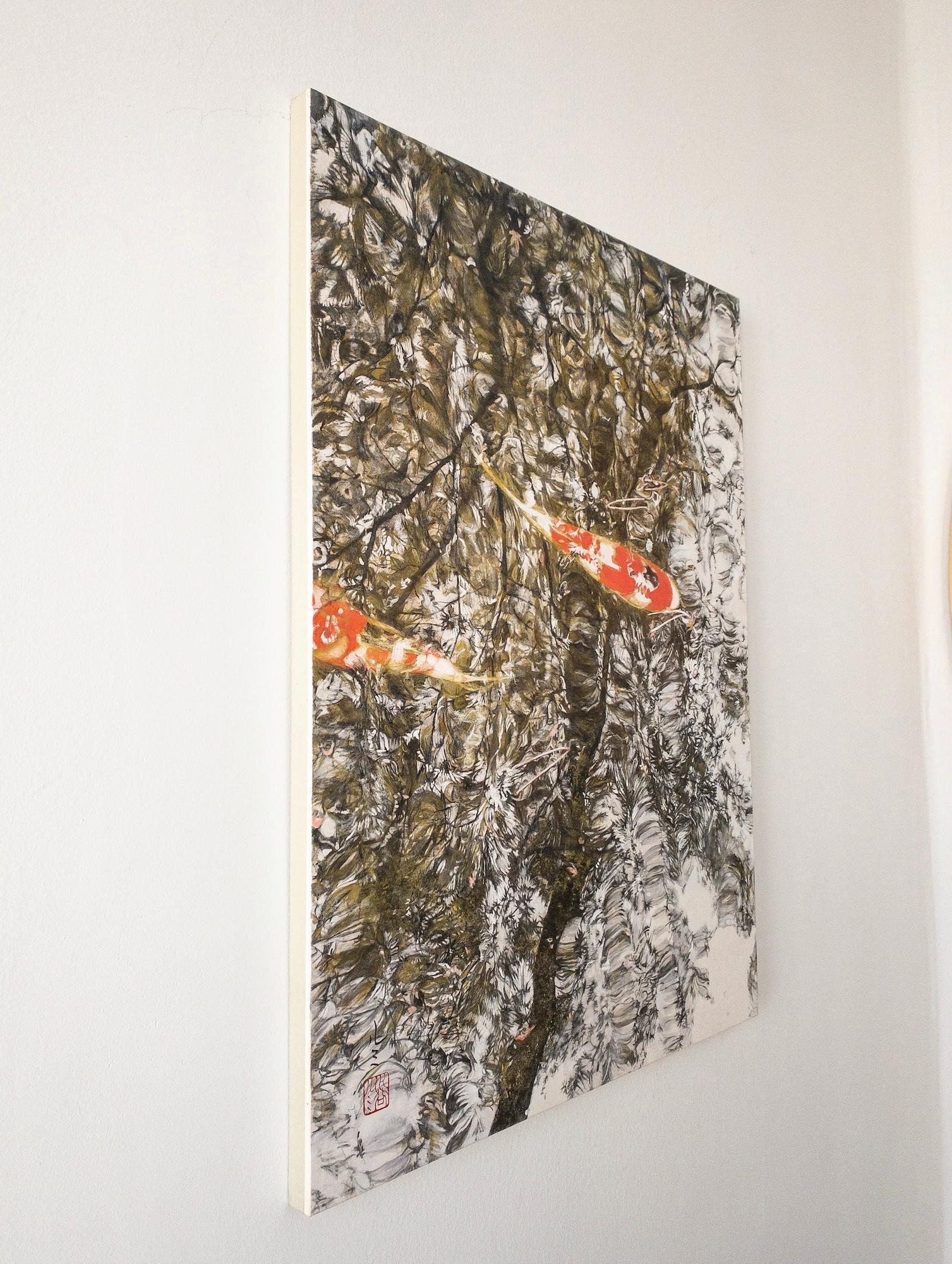 Arrêt du temps III, Les carpes von Lumi Mizutani - Tusche- und Pigmentmalerei, Fische im Angebot 4