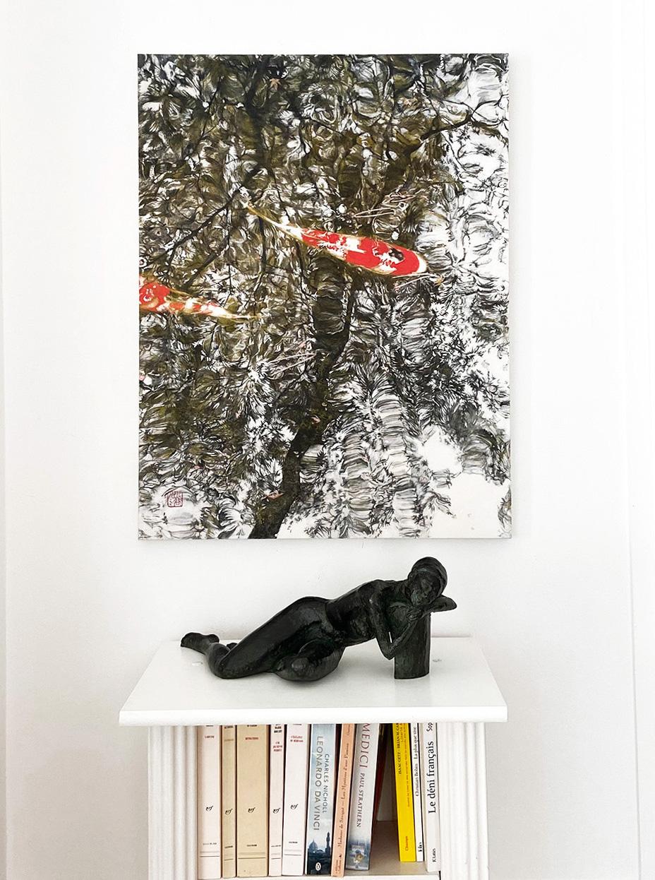 Arrêt du temps III, Les carpes von Lumi Mizutani - Tusche- und Pigmentmalerei, Fische im Angebot 5