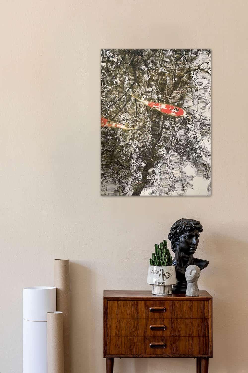 Arrêt du temps III, Les carpes von Lumi Mizutani - Tusche- und Pigmentmalerei, Fische im Angebot 6