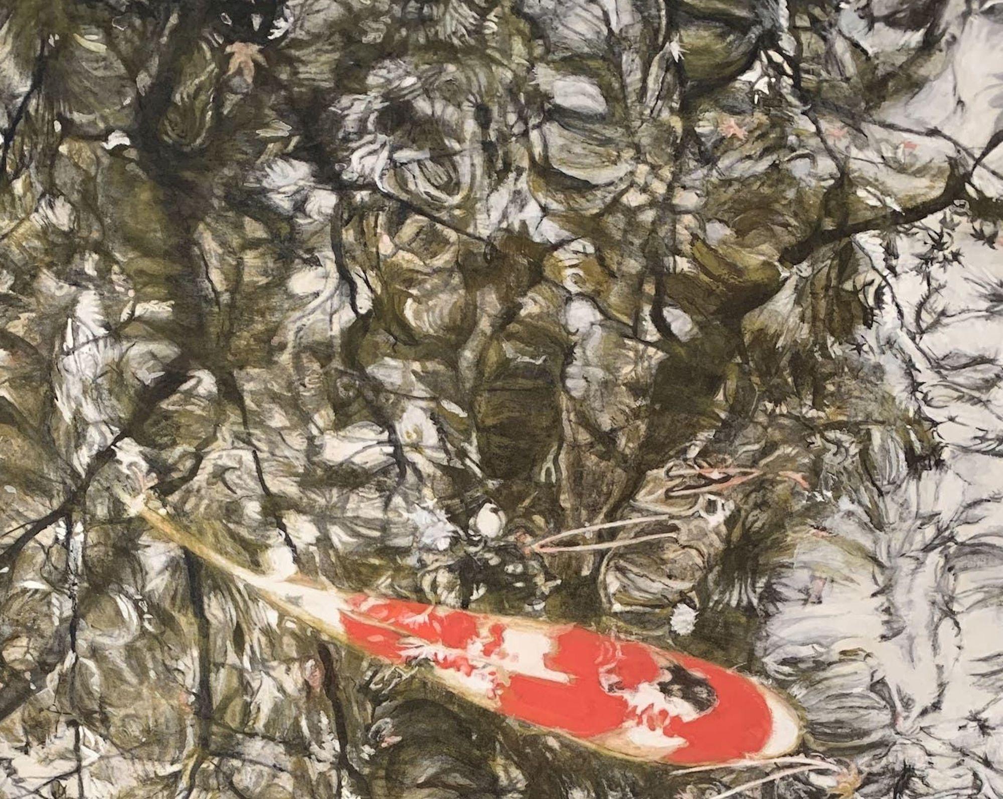 Arrêt du temps III, Les carpes von Lumi Mizutani - Tusche- und Pigmentmalerei, Fische im Angebot 8
