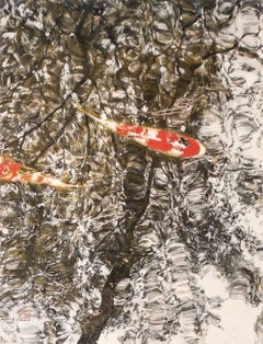 Arrêt du temps III, Les carpes by Lumi Mizutani - Ink and pigment painting, fish