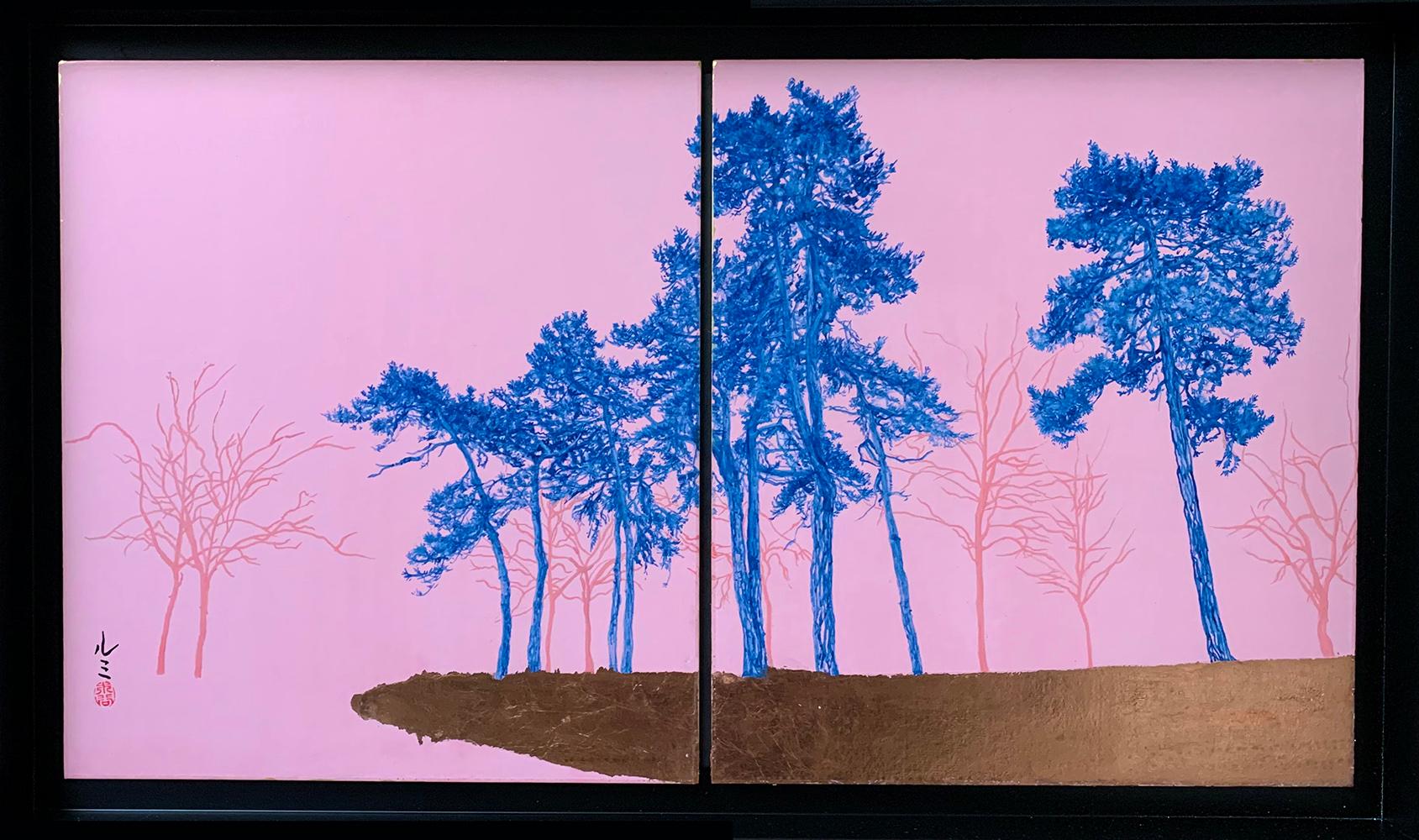 Blue Pines - Day Porters by Lumi Mizutani - Japanese style landscape painting