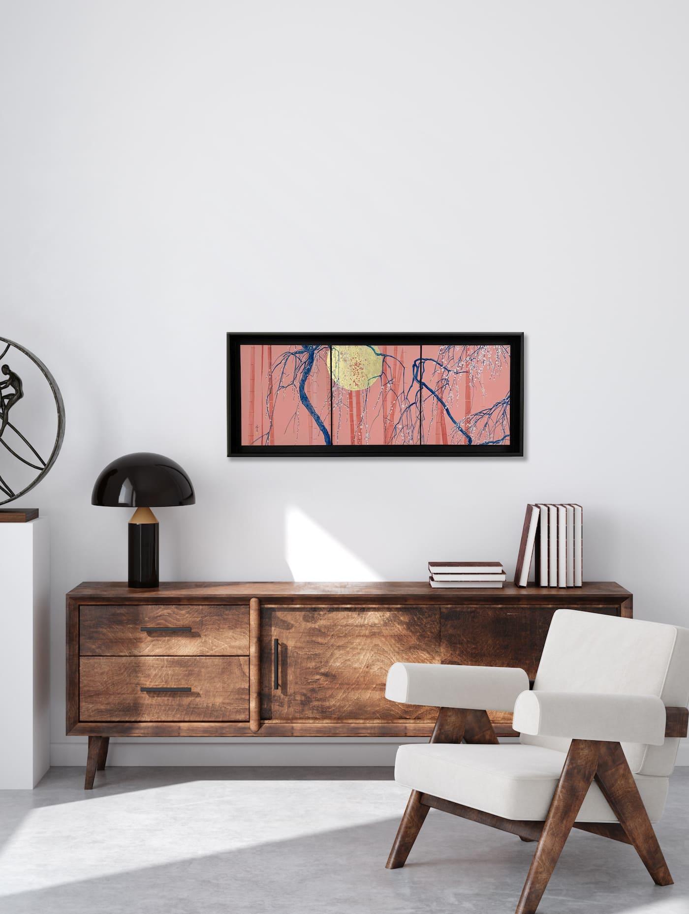 Al chiaro di luna II di Lumi Mizutani - Quadro in stile giapponese, trittico, rosa in vendita 2