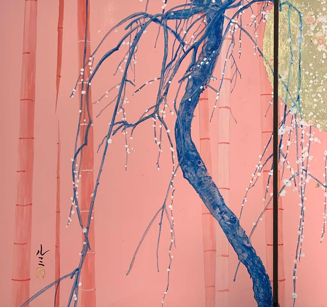 Al chiaro di luna II di Lumi Mizutani - Quadro in stile giapponese, trittico, rosa in vendita 5