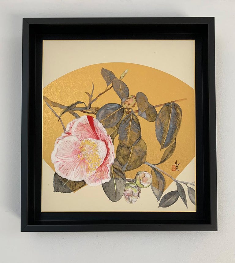 Camellia IV (2022) is a painting by French-Japanese contemporary artist Lumi Mizutani. 
India ink and Japanese pigments on Japanese cardboard, 27.3 cm × 24.2 cm (32,4 x 29,3 cm framed). 
In this series of figurative paintings, Lumi Mizutani pays
