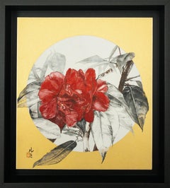 Camellia VII di Lumi Mizutani - pittura in stile giapponese, fiori, foglia d'oro