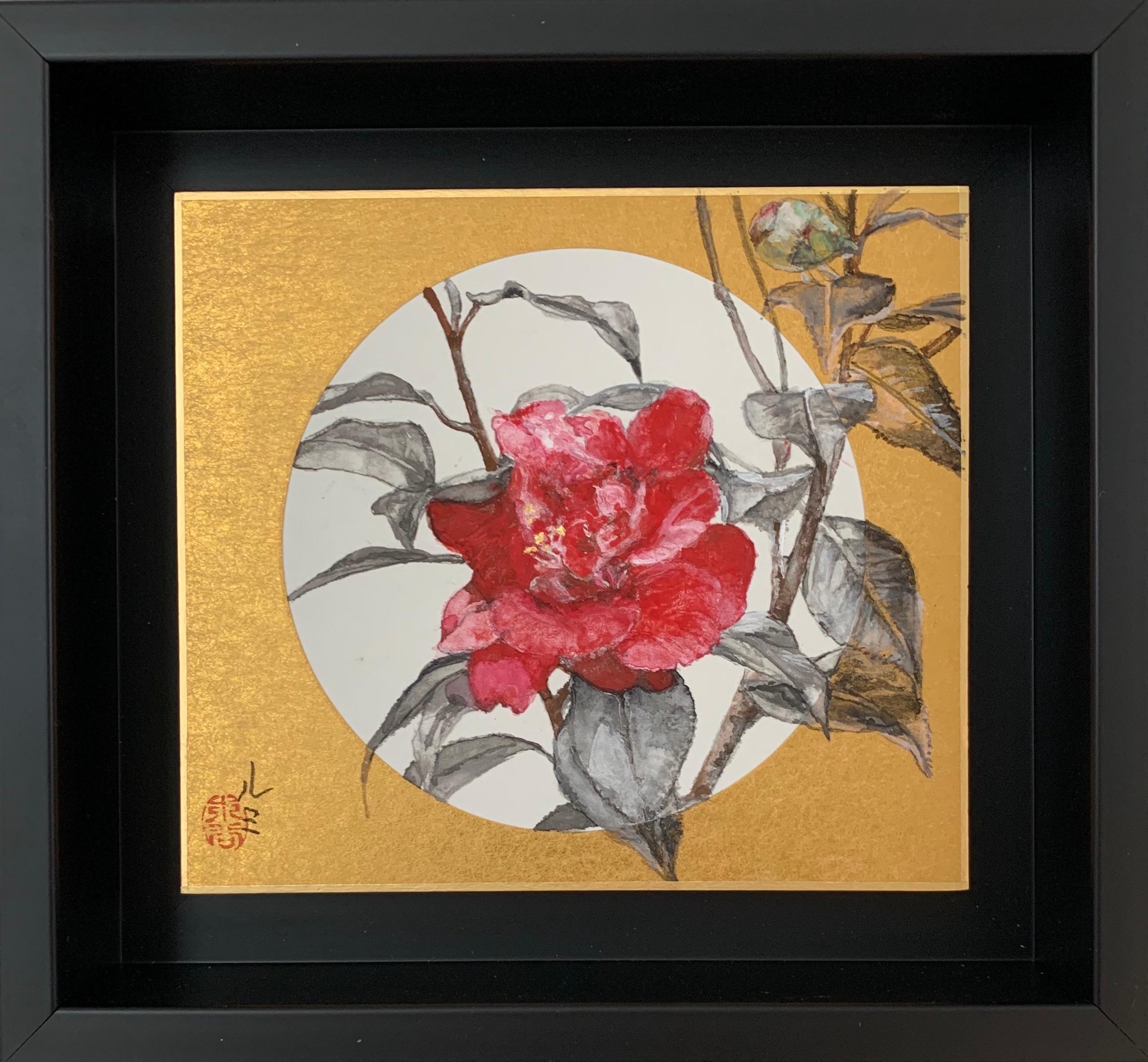 Camellia VIII by Lumi Mizutani - Japanese style painting, flowers, gold leaf