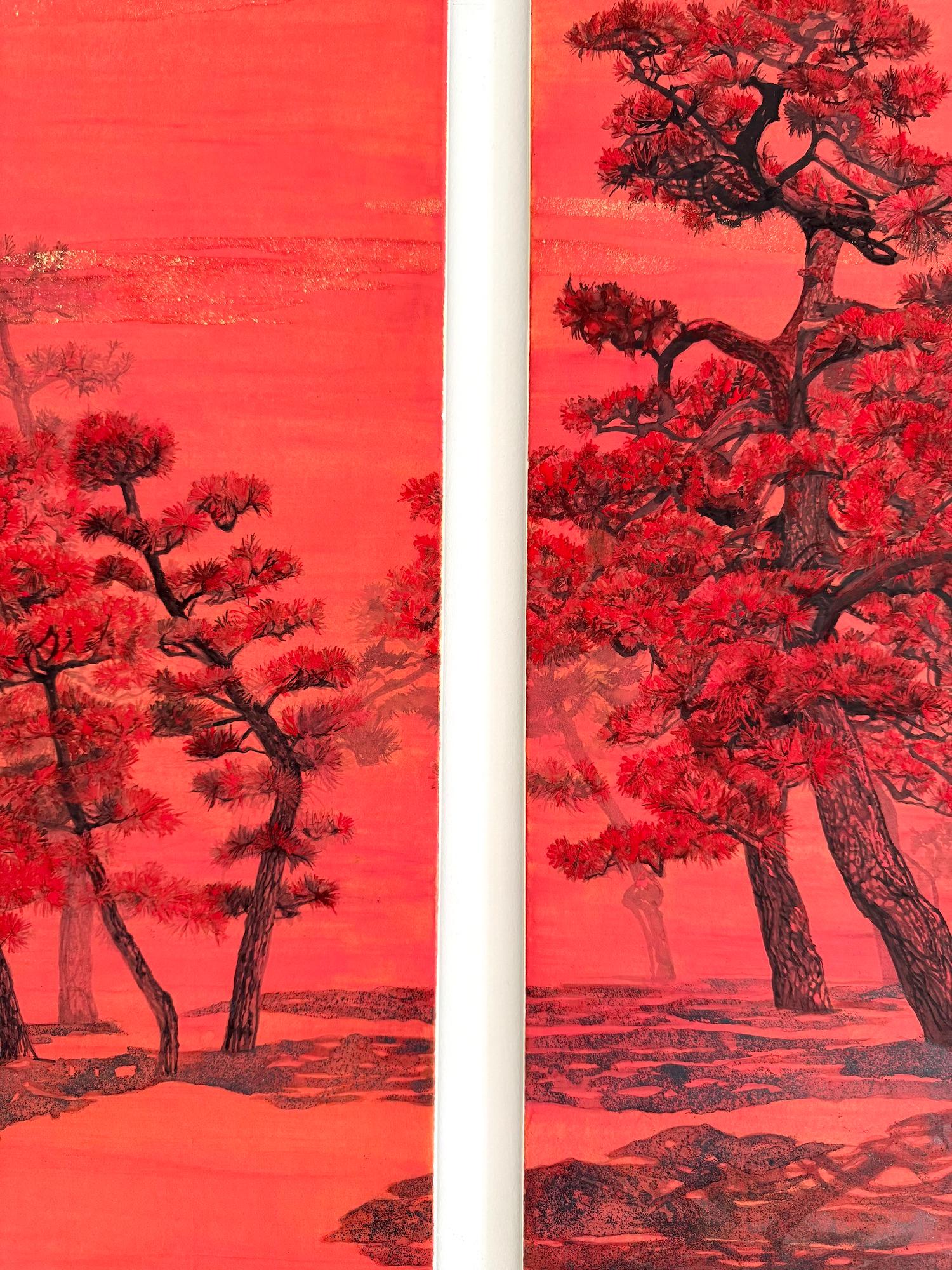 Alberi chiacchieroni II, pini e uccelli migratori di Lumi Mizutani - Pittura giapponese in vendita 9
